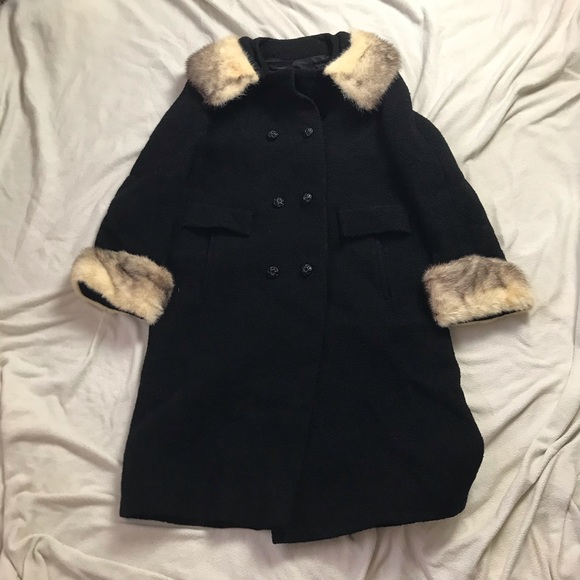 Forstmann Jackets & Blazers - Vintage 60s Black Forstmann Wool Peacoat Fur Trim